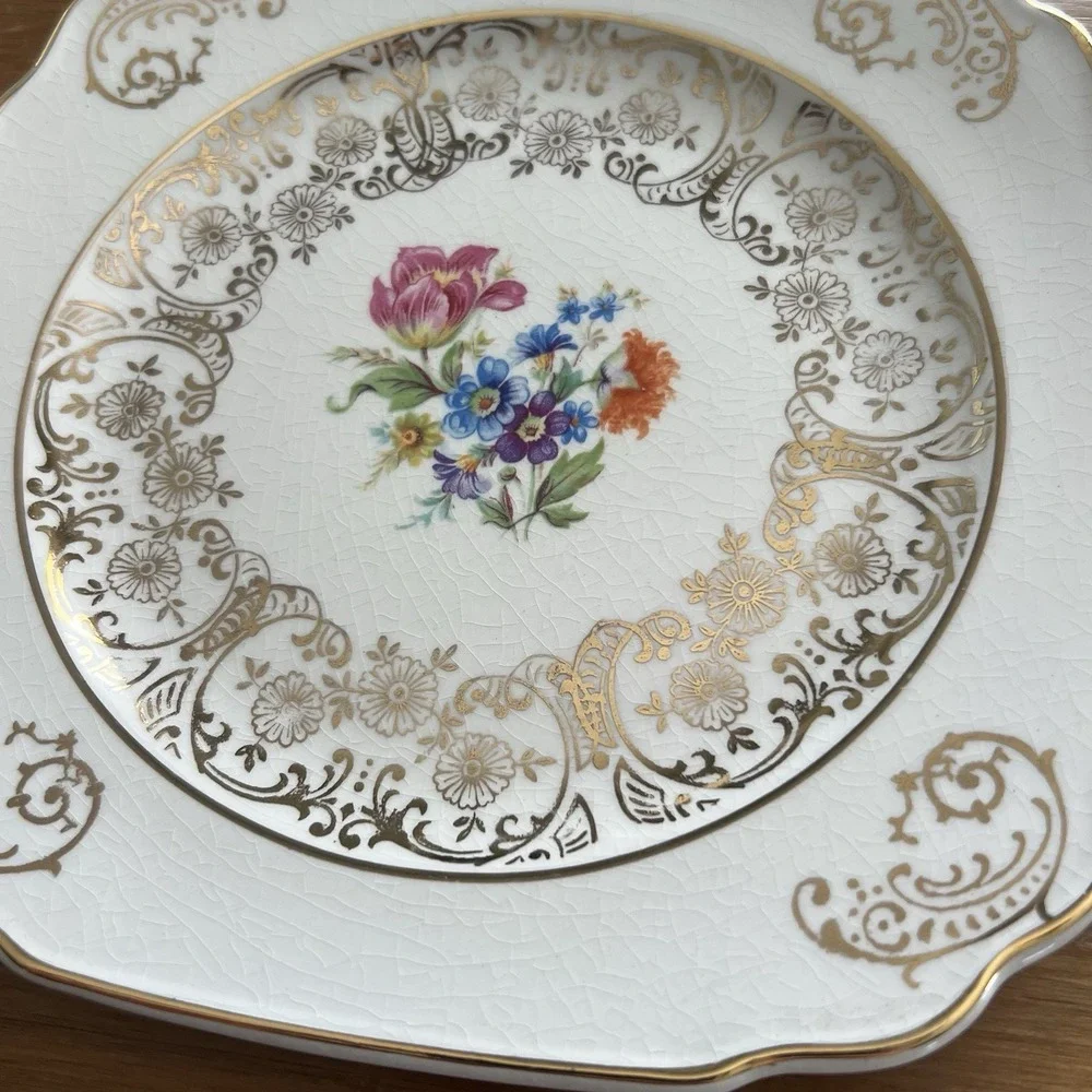 Vintage Harker Pottery Floral Dessert Plates 22KT Trim 6.5